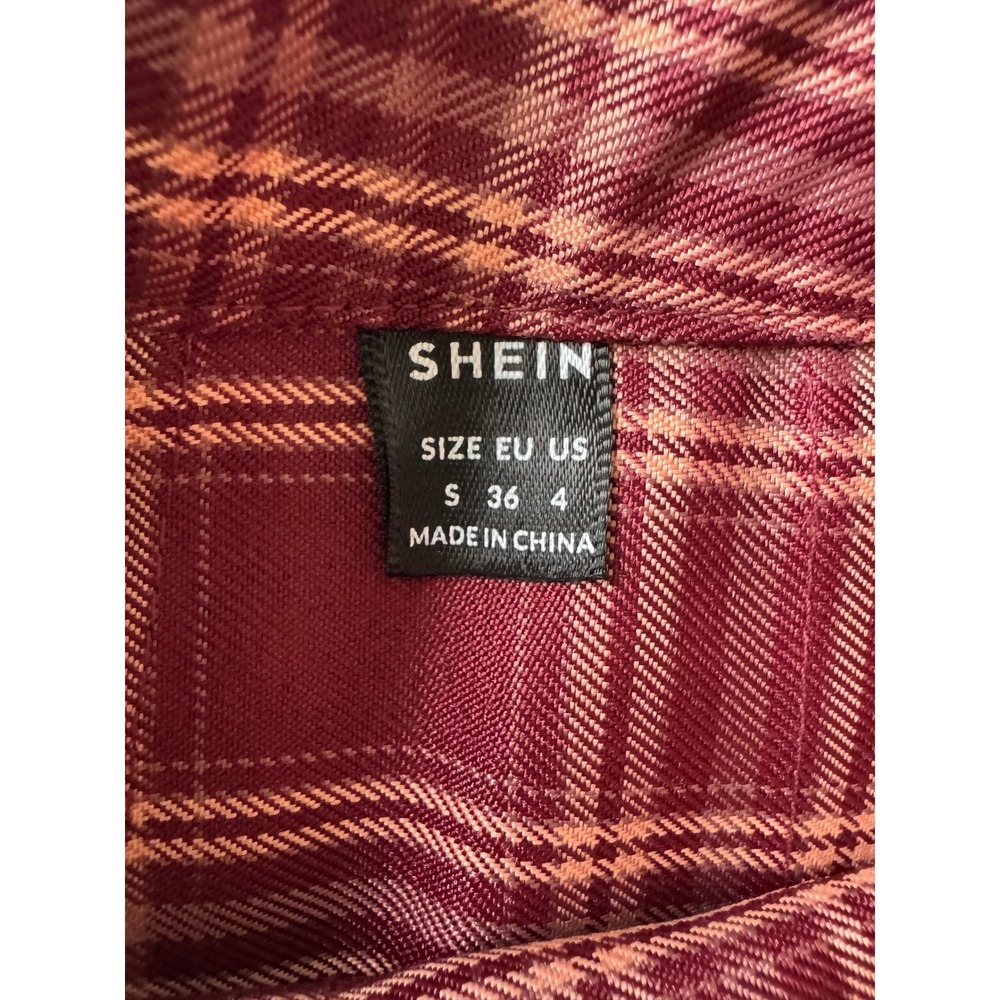 SHEIN Plaid Pleated Mini Skirt Small Burgundy Academic Preppy Schoolgirl Skater - Picture 2 of 11